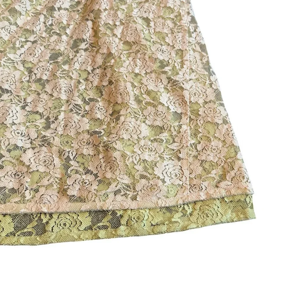 Free People FP One Solene Creme Peach High Low Maxi Skirt Stretch Lace Med NWT - Picture 9 of 14